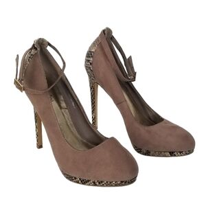 Eva & Zoe Beige Selena Platform Snakeskin Print Platform Ankle Strap Heels 9M